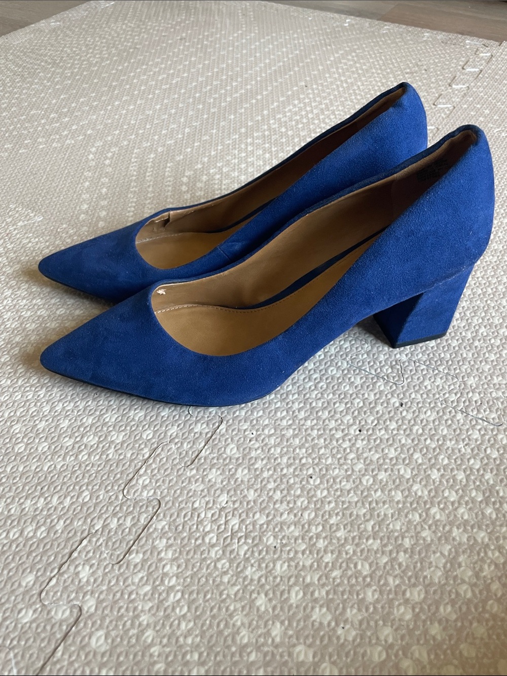 14th & Union Royal Blue Suede Pointed Toe Block Heel Pumps